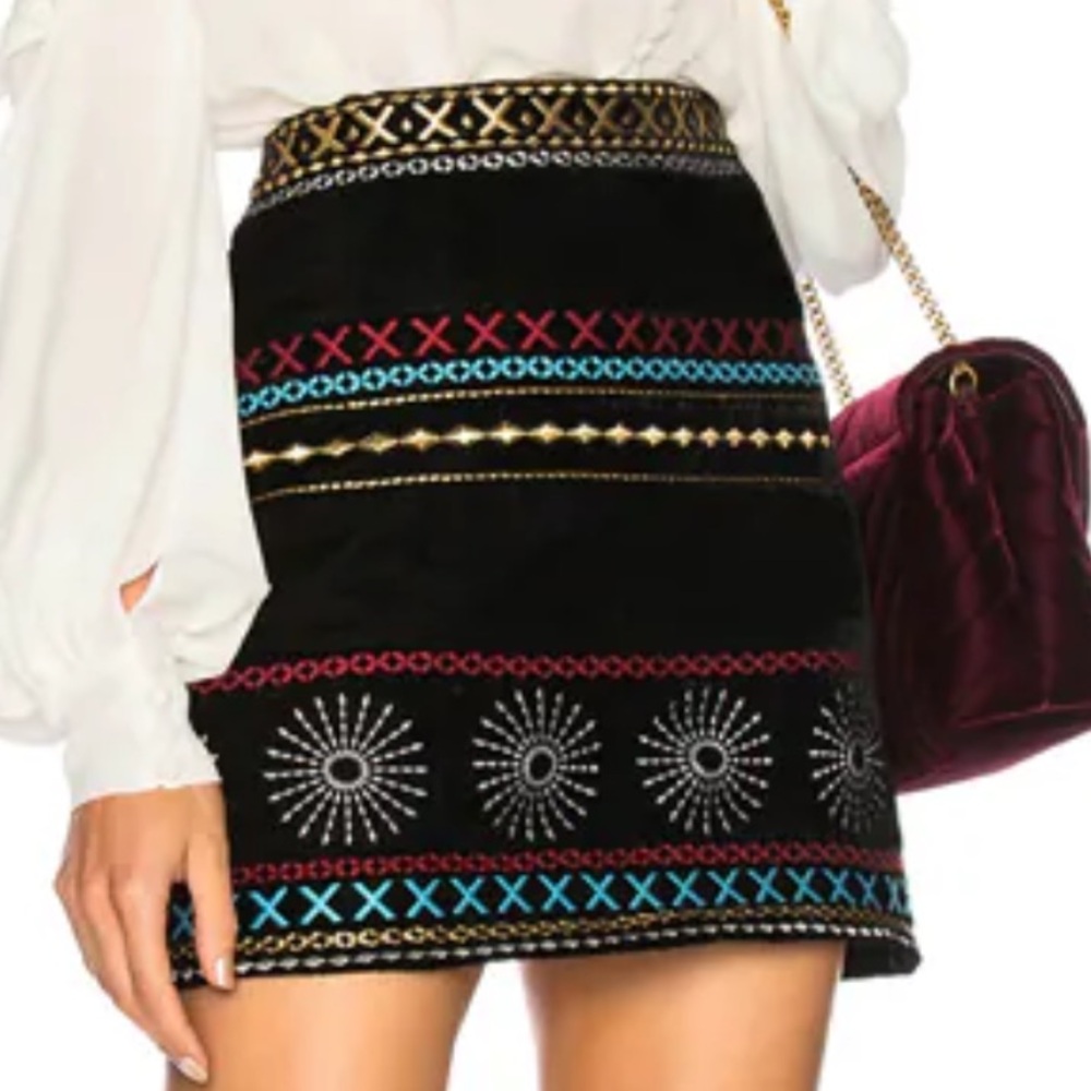 Dodo Bar Or Liya Embroidered Velvet Mini Skirt 40/ 4